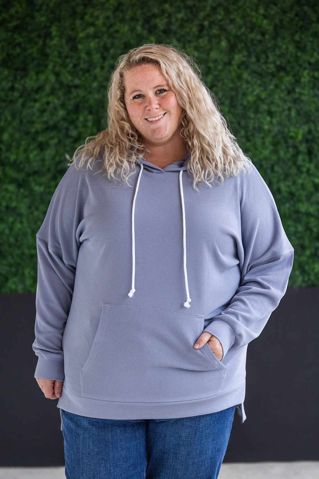 Kacey Ribbed Hoodie - Dusty Blue