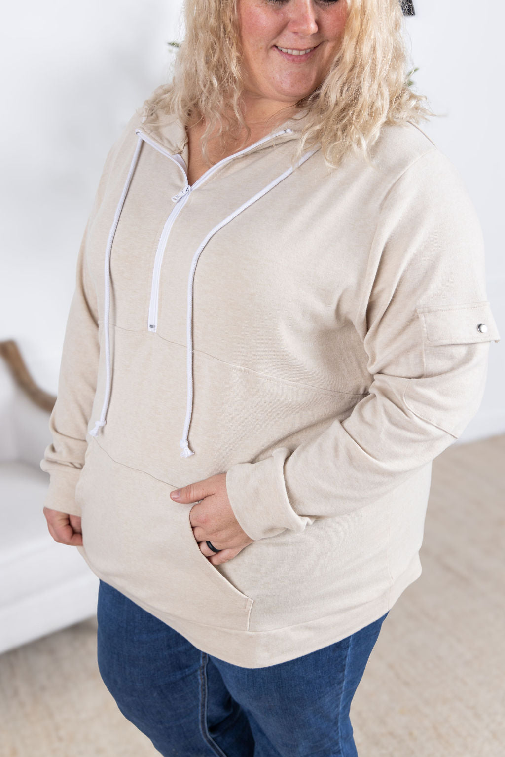 Pixie Pocket Halfzip Hoodie - Oatmeal