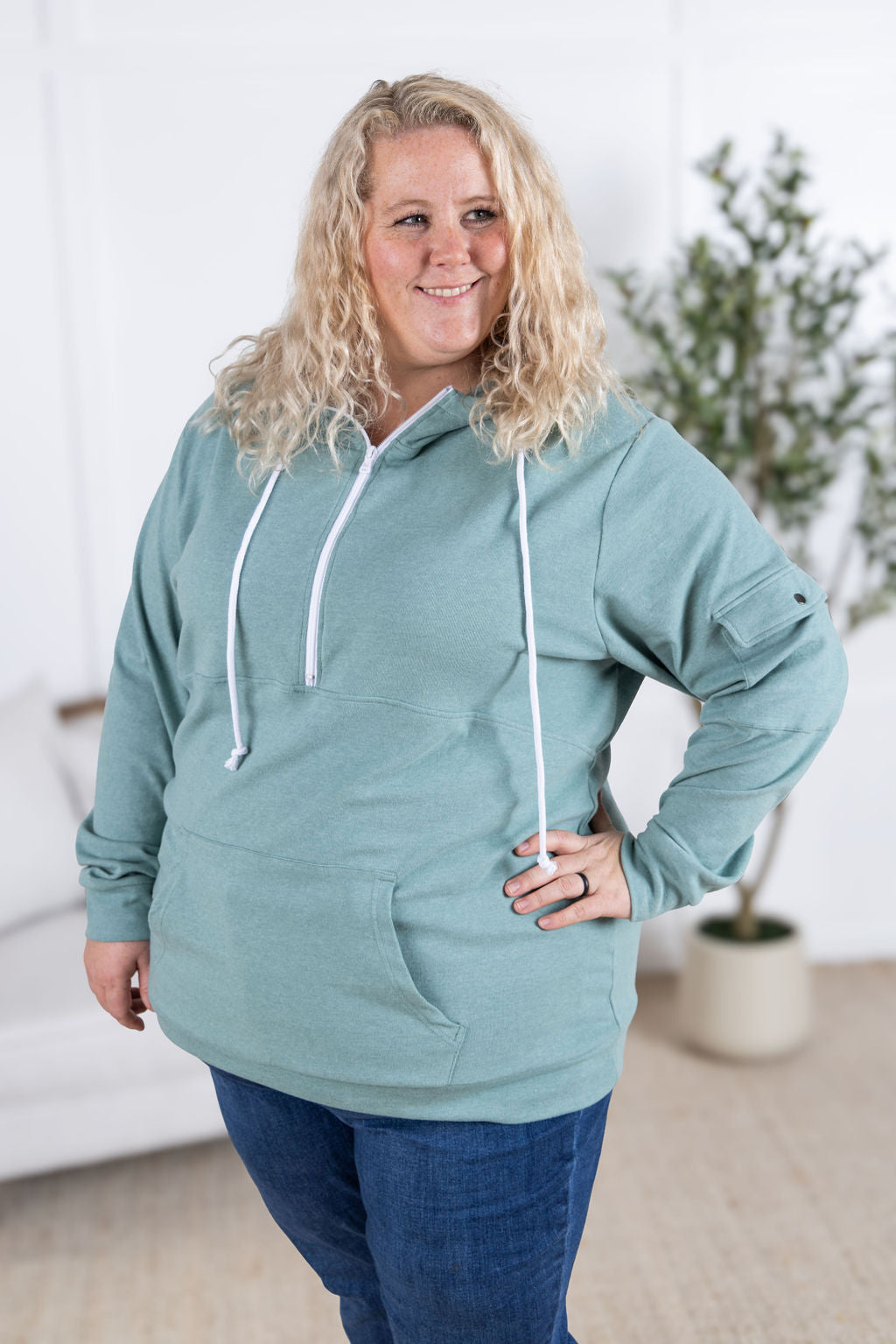 Pixie Pocket Halfzip Hoodie - Sage