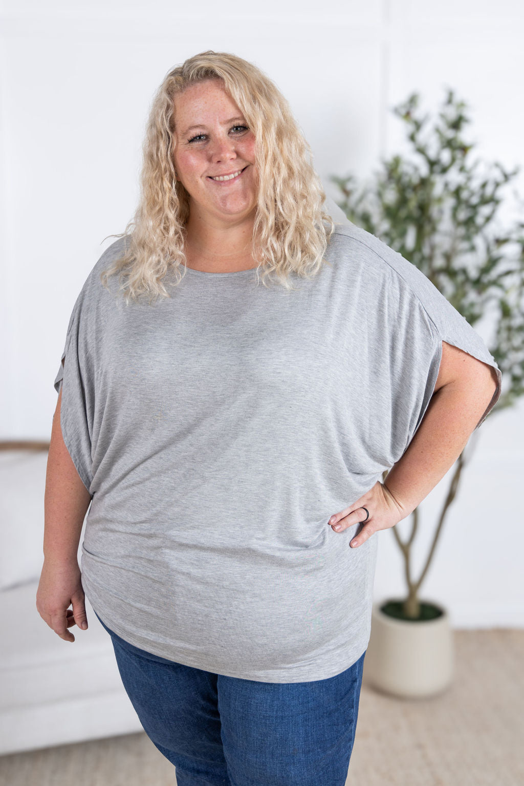 Darcy Dolman Top - Light Grey