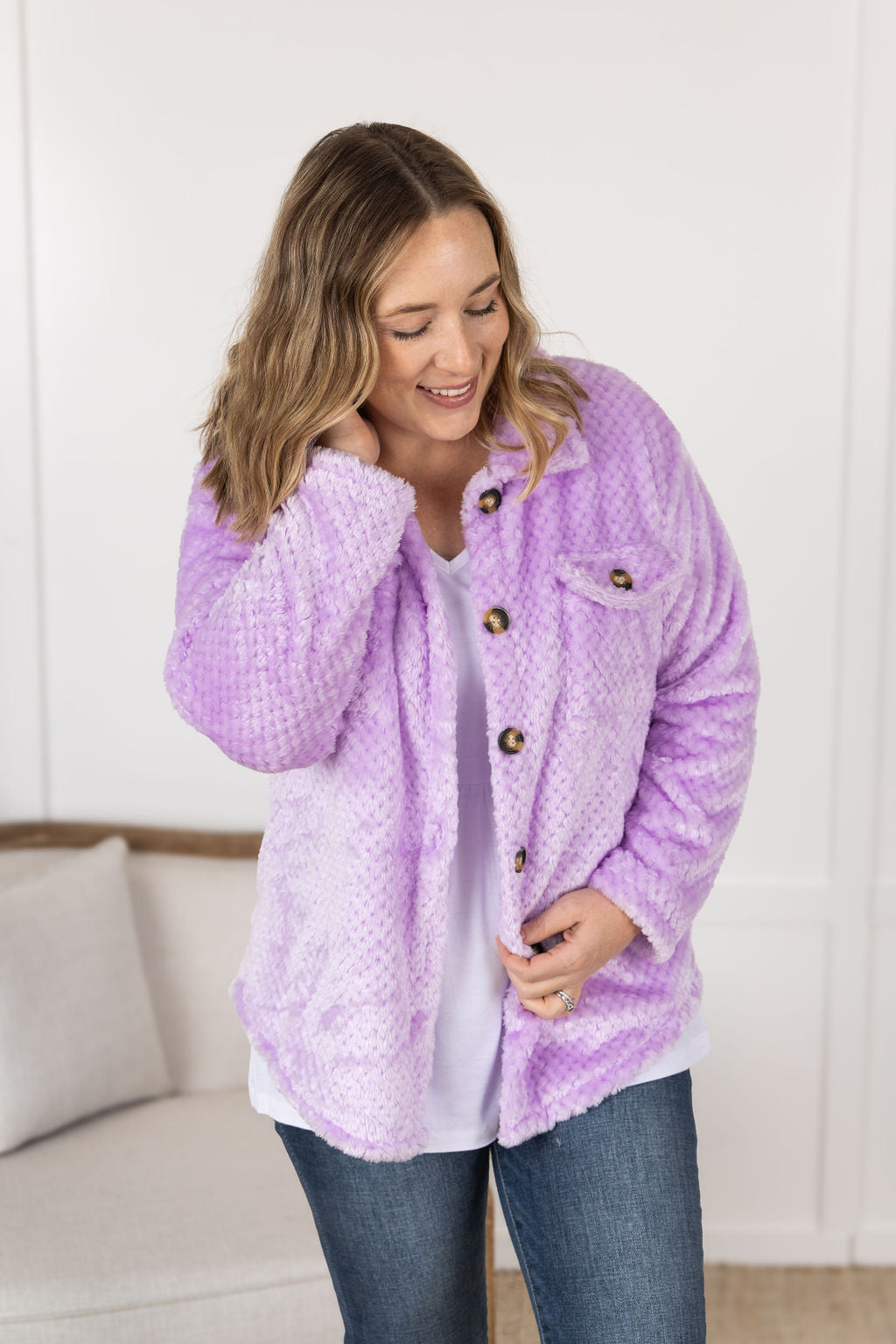 Fleece Shacket - Lavender FINAL SALE