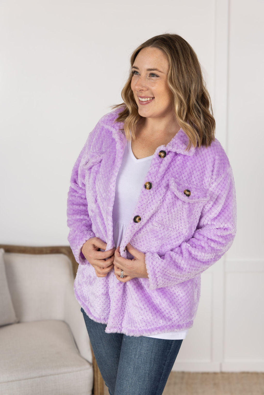 Fleece Shacket - Lavender FINAL SALE