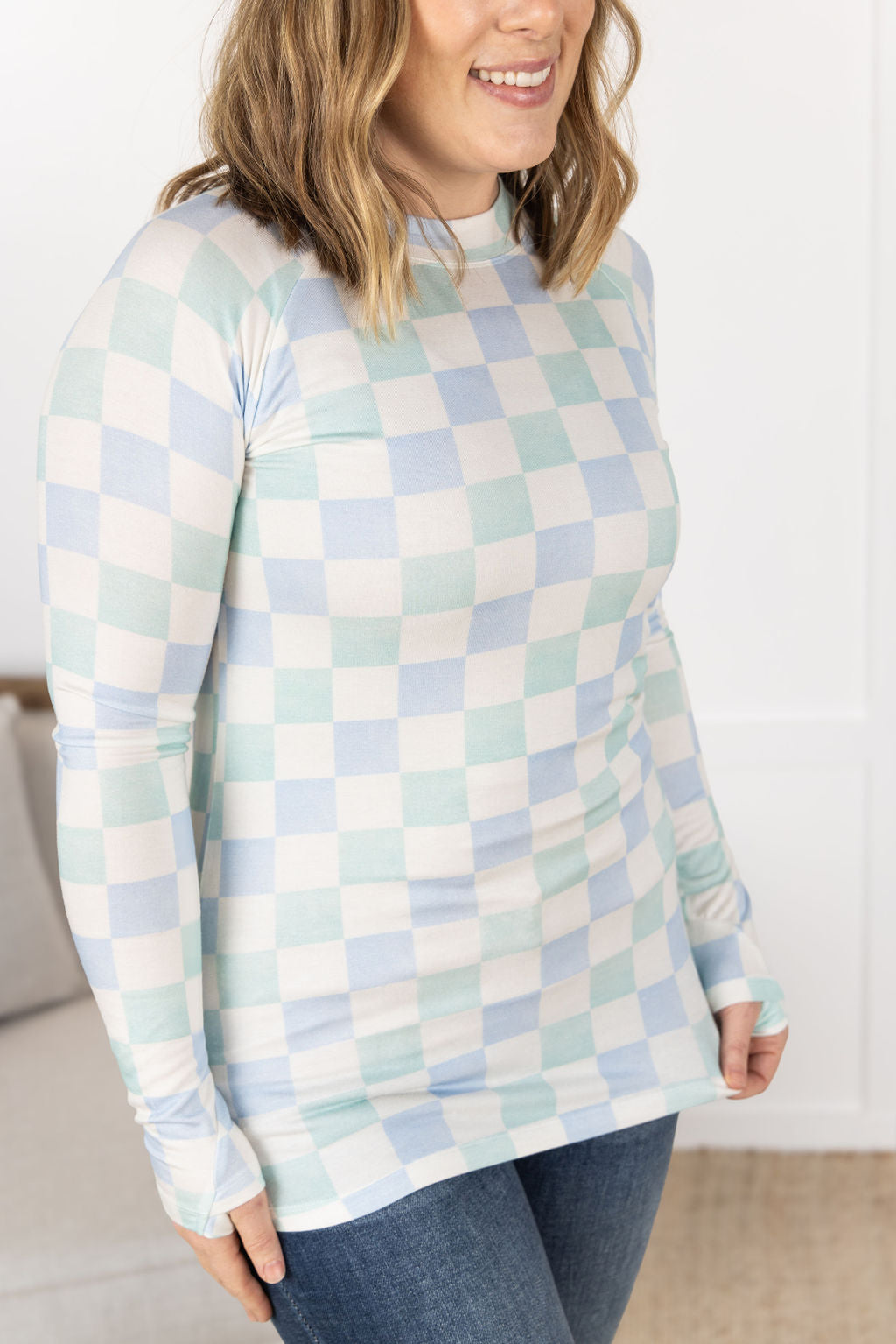 Blair Long Sleeve Top - Blue and Mint Checker MM EXCLUSIVE