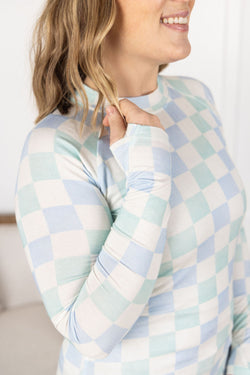 Blair Long Sleeve Top - Blue and Mint Checker MM EXCLUSIVE