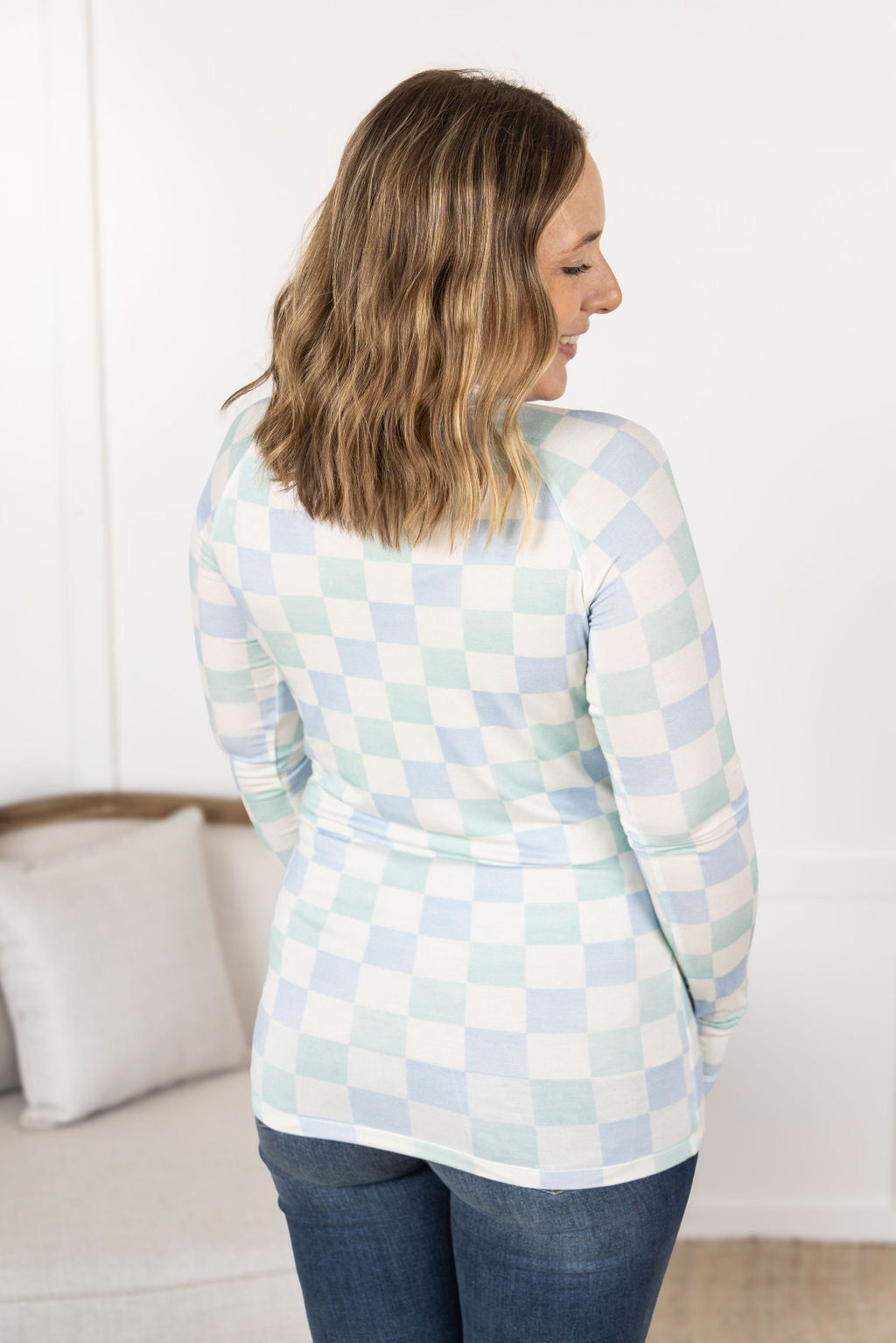 Blair Long Sleeve Top - Blue and Mint Checker MM EXCLUSIVE