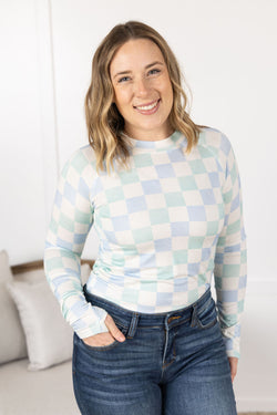 Blair Long Sleeve Top - Blue and Mint Checker MM EXCLUSIVE