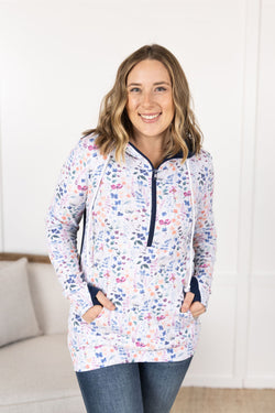 HalfZip Hoodie - Floral Paradise and Navy