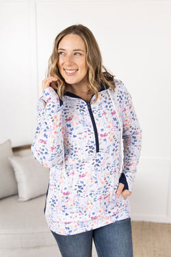 HalfZip Hoodie - Floral Paradise and Navy