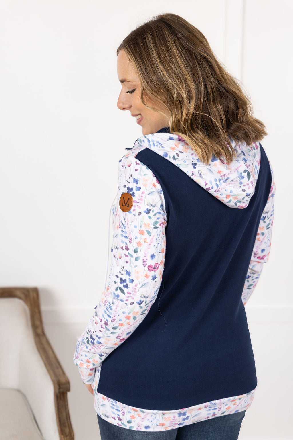 HalfZip Hoodie - Floral Paradise and Navy