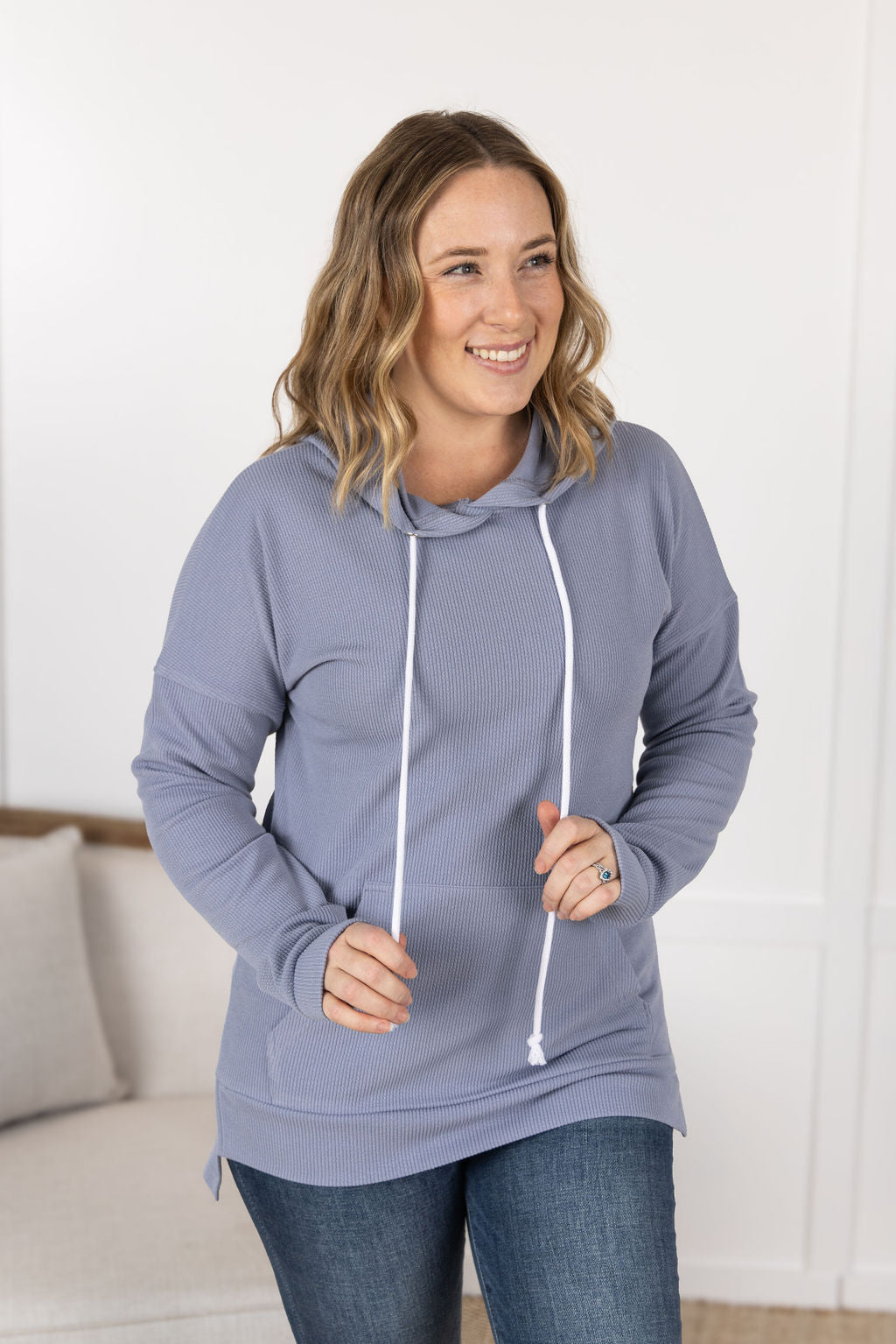 Kacey Ribbed Hoodie - Dusty Blue