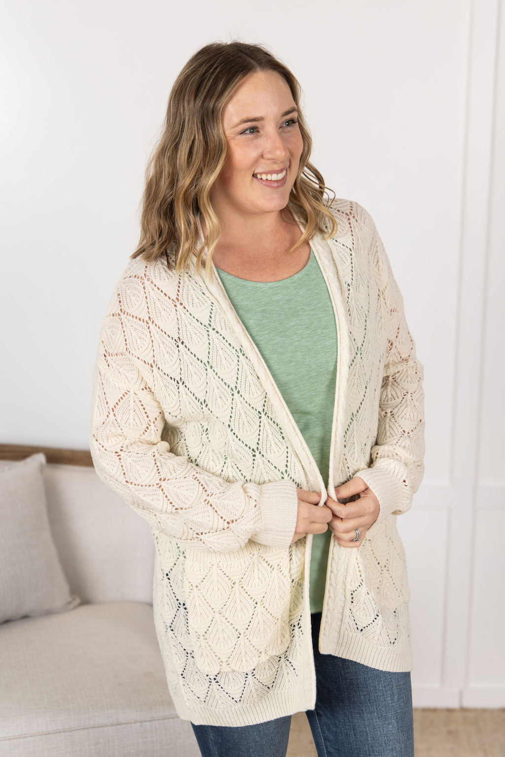 Open Knit Cardigan - Ivory