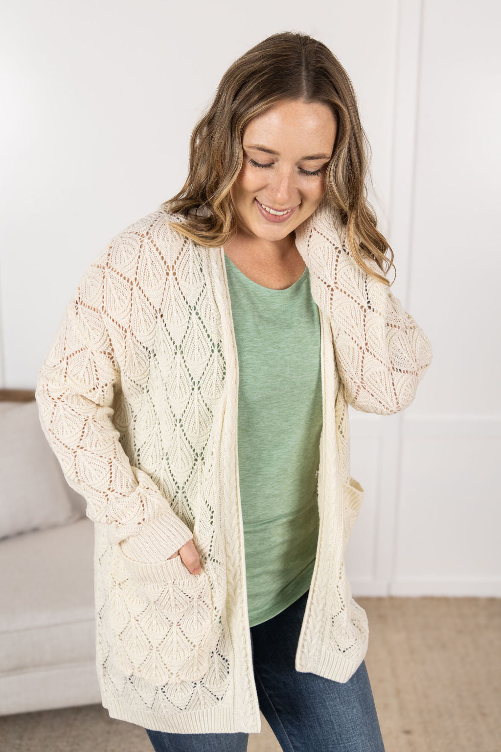 Open Knit Cardigan - Ivory
