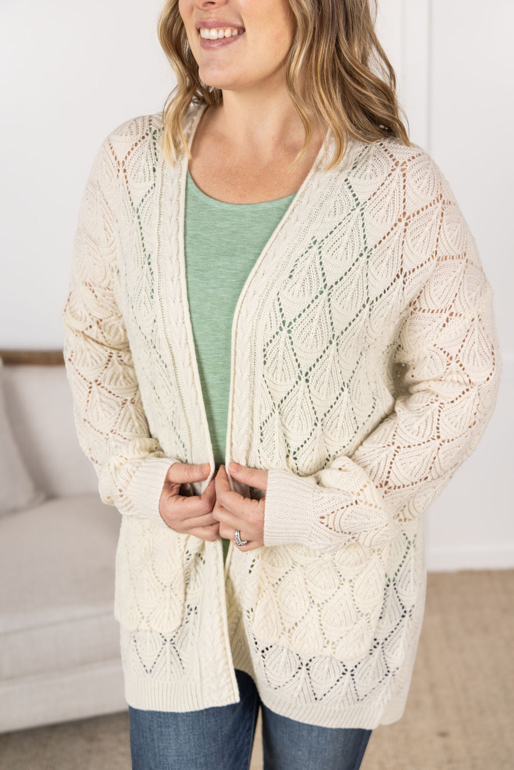 Open Knit Cardigan - Ivory