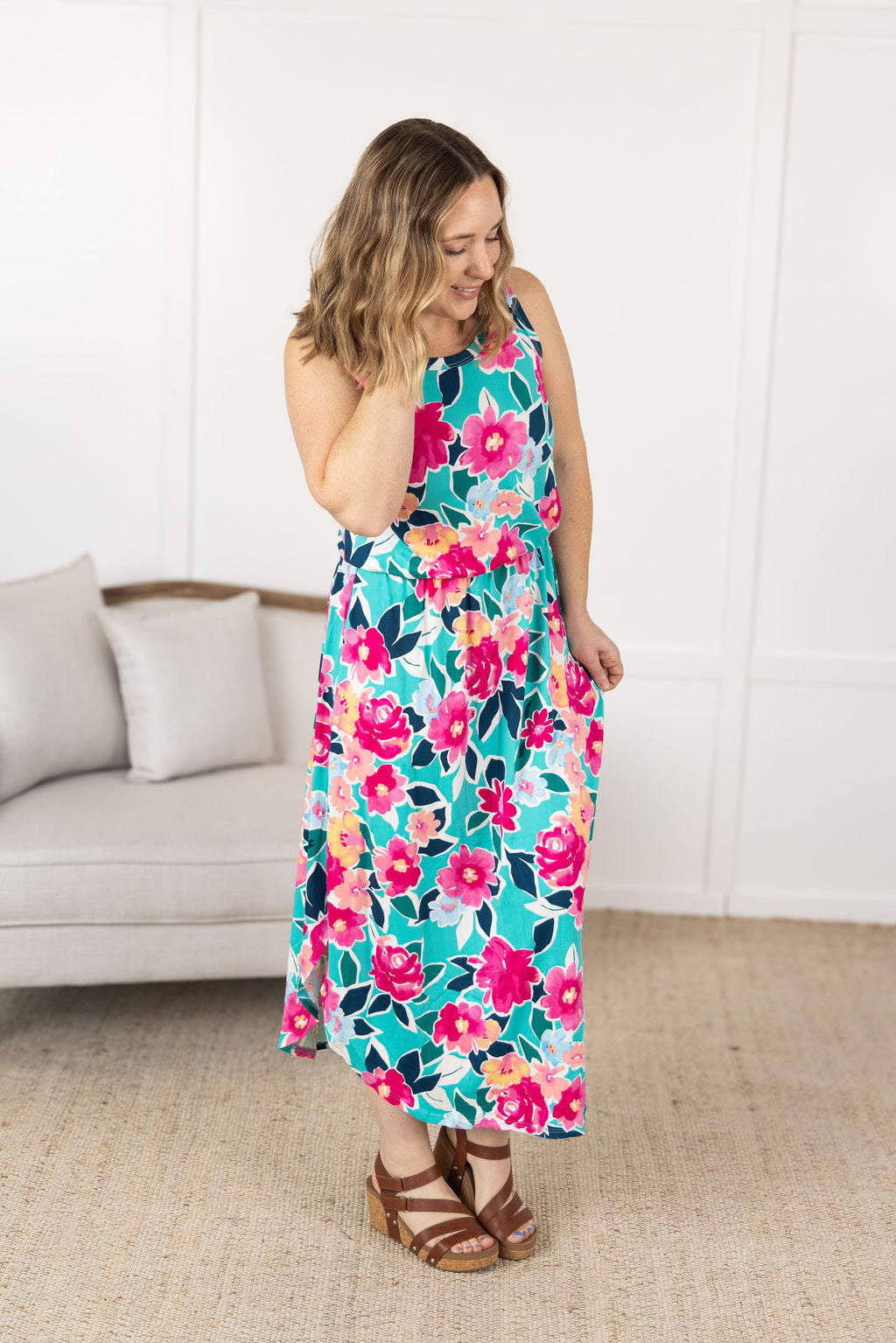 Sydney Scoop Dress - Aqua Floral FINAL SALE