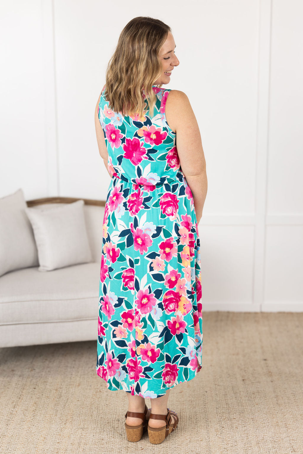 Sydney Scoop Dress - Aqua Floral FINAL SALE