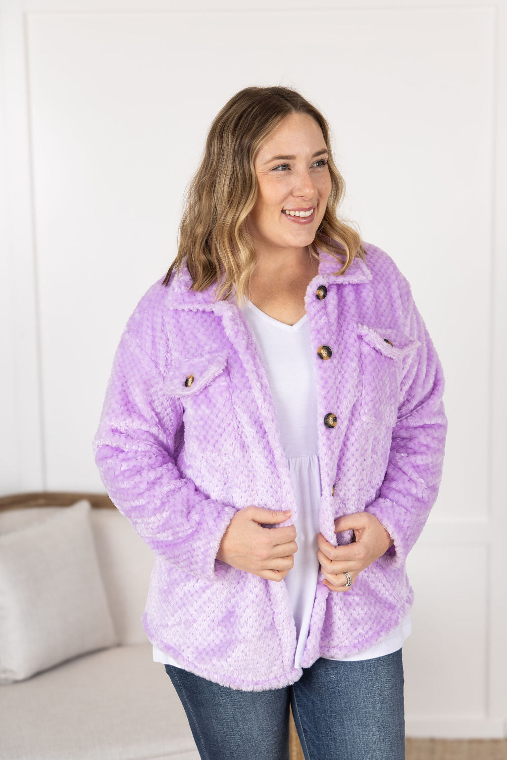 Fleece Shacket - Lavender FINAL SALE