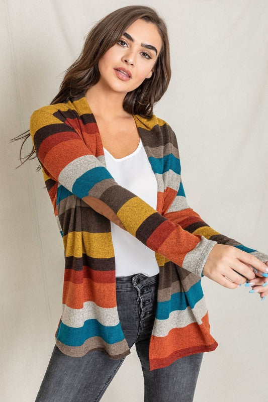 Stripe Elbow Patch Cardigan