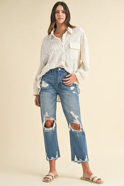 Annie Wear Distressed Raw Hem Cropped Jeans