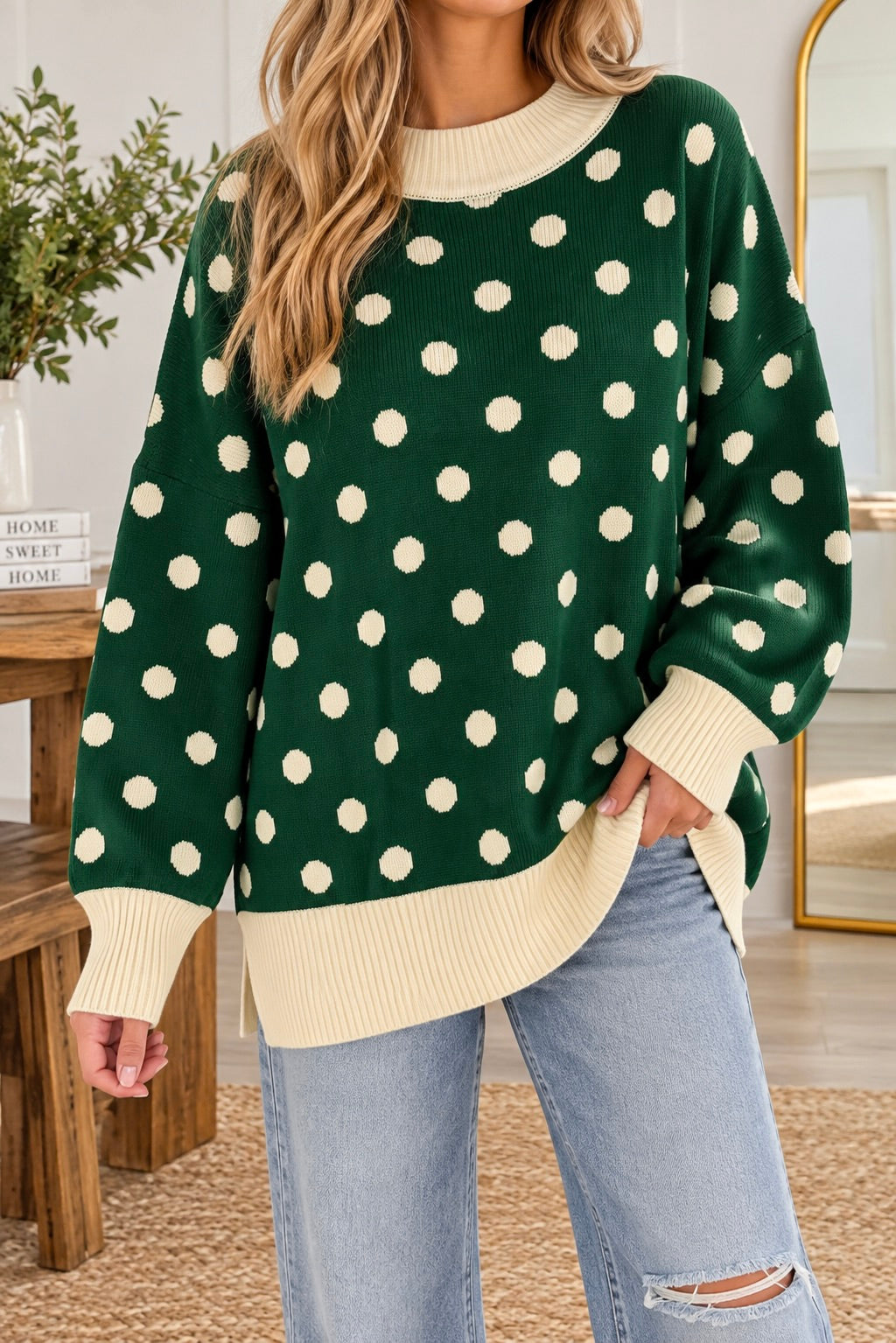 Green Polka Dot Ribbed Sweater WTW