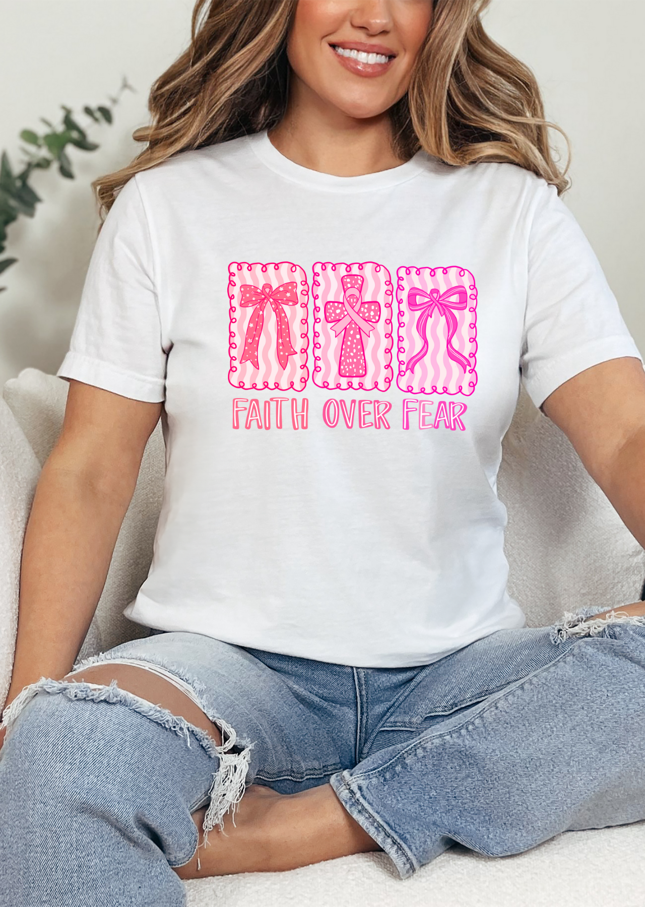 Pink Cross Faith Over Fear Tee