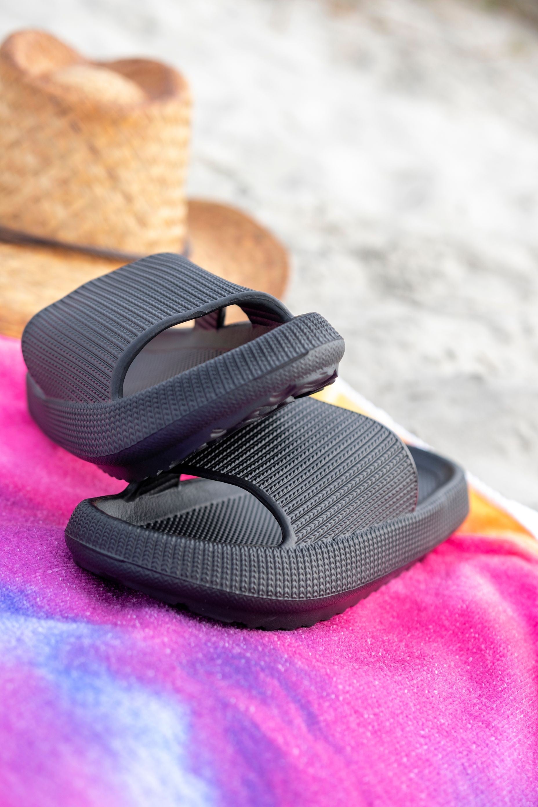 Black Insanely Comfy Slides by Julia Rose lightweight cushioned sole