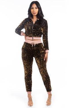 SEXY SEQUIN TWO PIECE PANT SET