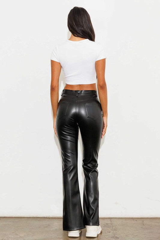 Vegan Leather Front Slit Bootcut