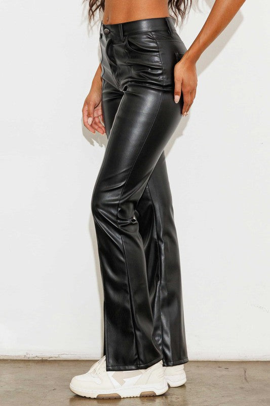 Vegan Leather Front Slit Bootcut