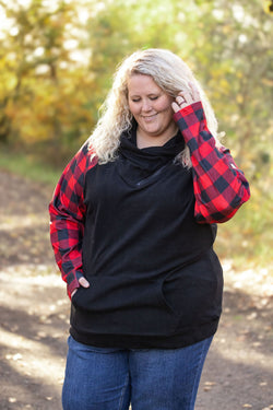 Zoey ZipCowl - Black and Buffalo Plaid