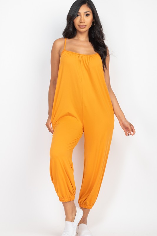 Spaghetti strap solid jumpsuit