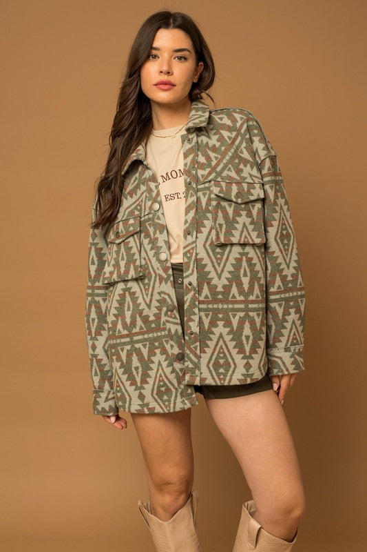 3D Pocket Aztec Print Shacket