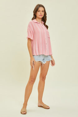 Light Airy Stripe Gauze Button Down Shirt in Pink