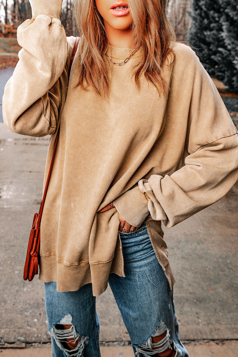 Early Access - Dropped Shoulder Round Neck Long Sleeve Blouse