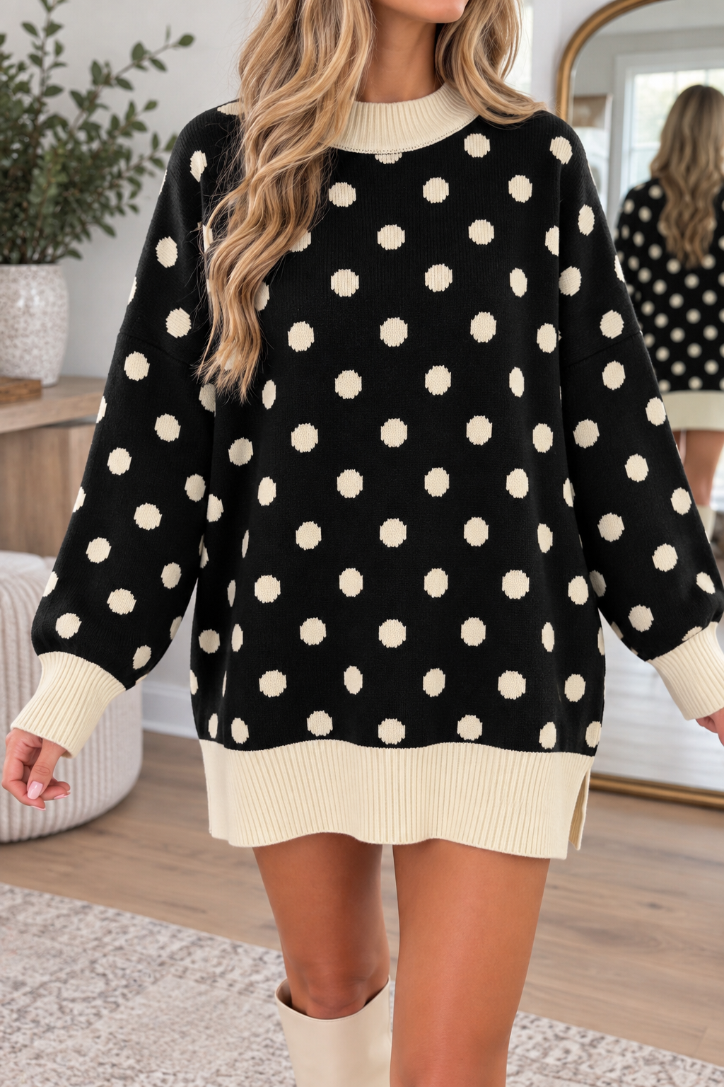Green Polka Dot Ribbed Sweater WTW