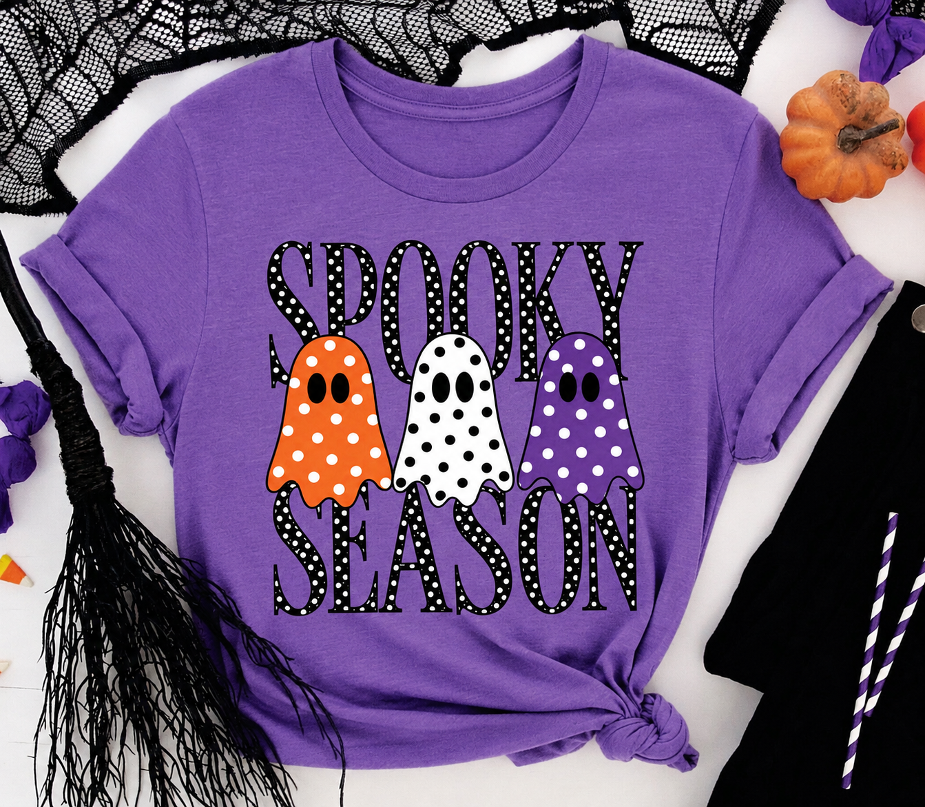 Spooky Season Polka Dot Ghosts Tee