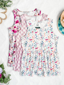 IRenee Ruffle Tank Top - Pearl Pink Floral