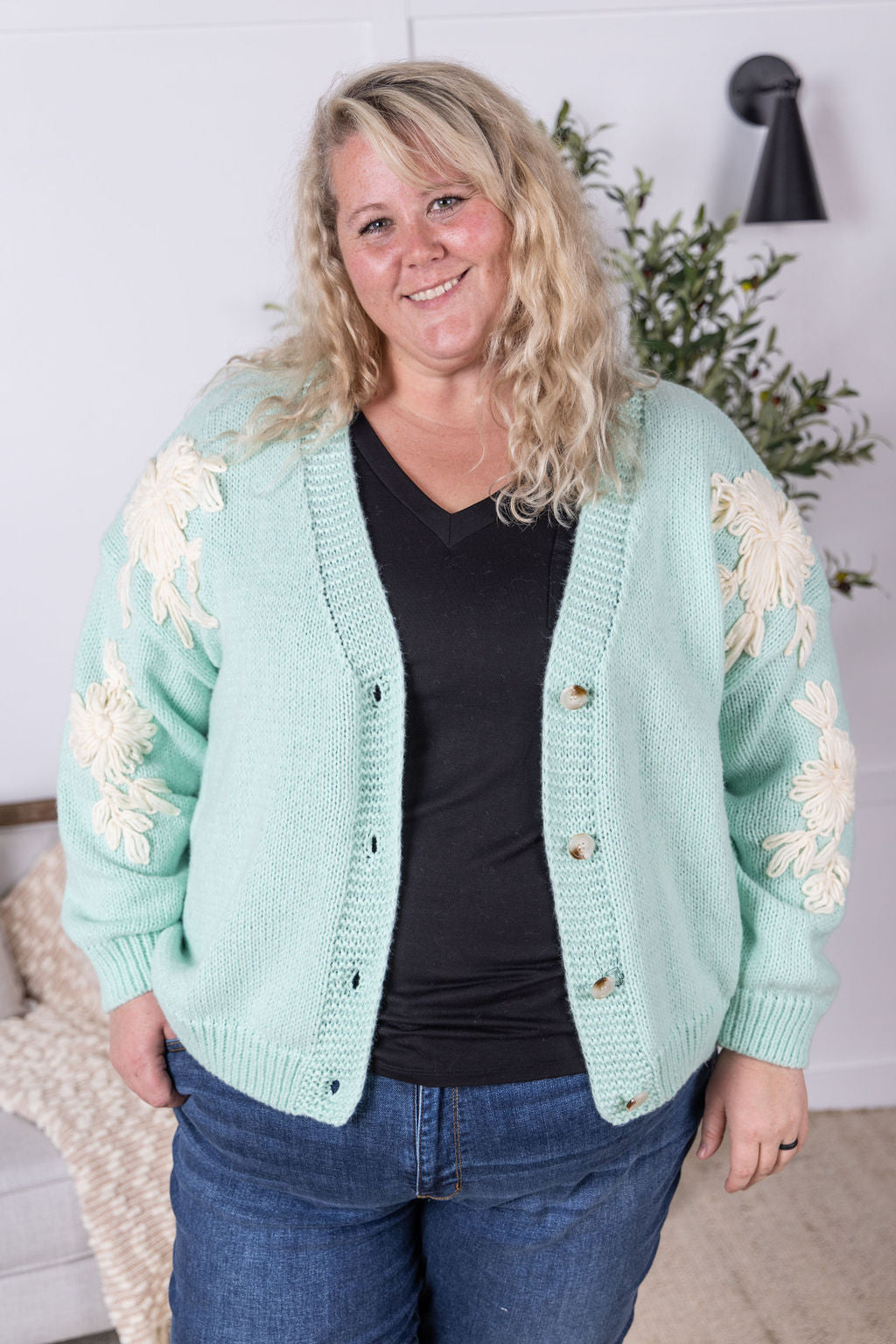 Mint and Tan Floral Cardigan