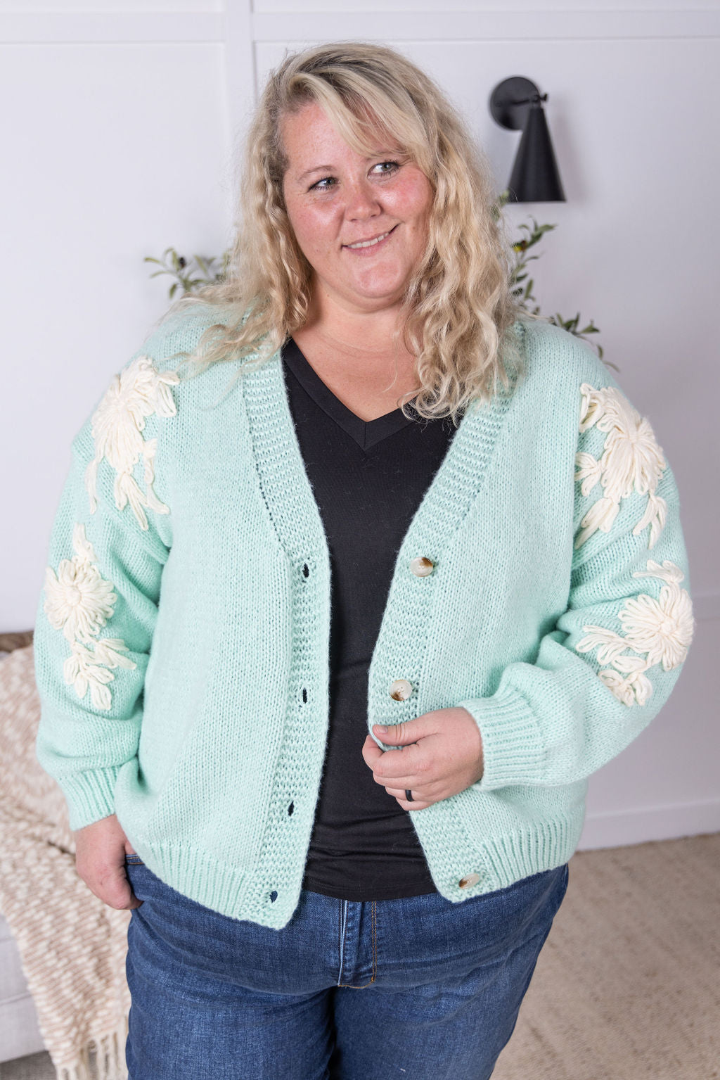 Mint and Tan Floral Cardigan