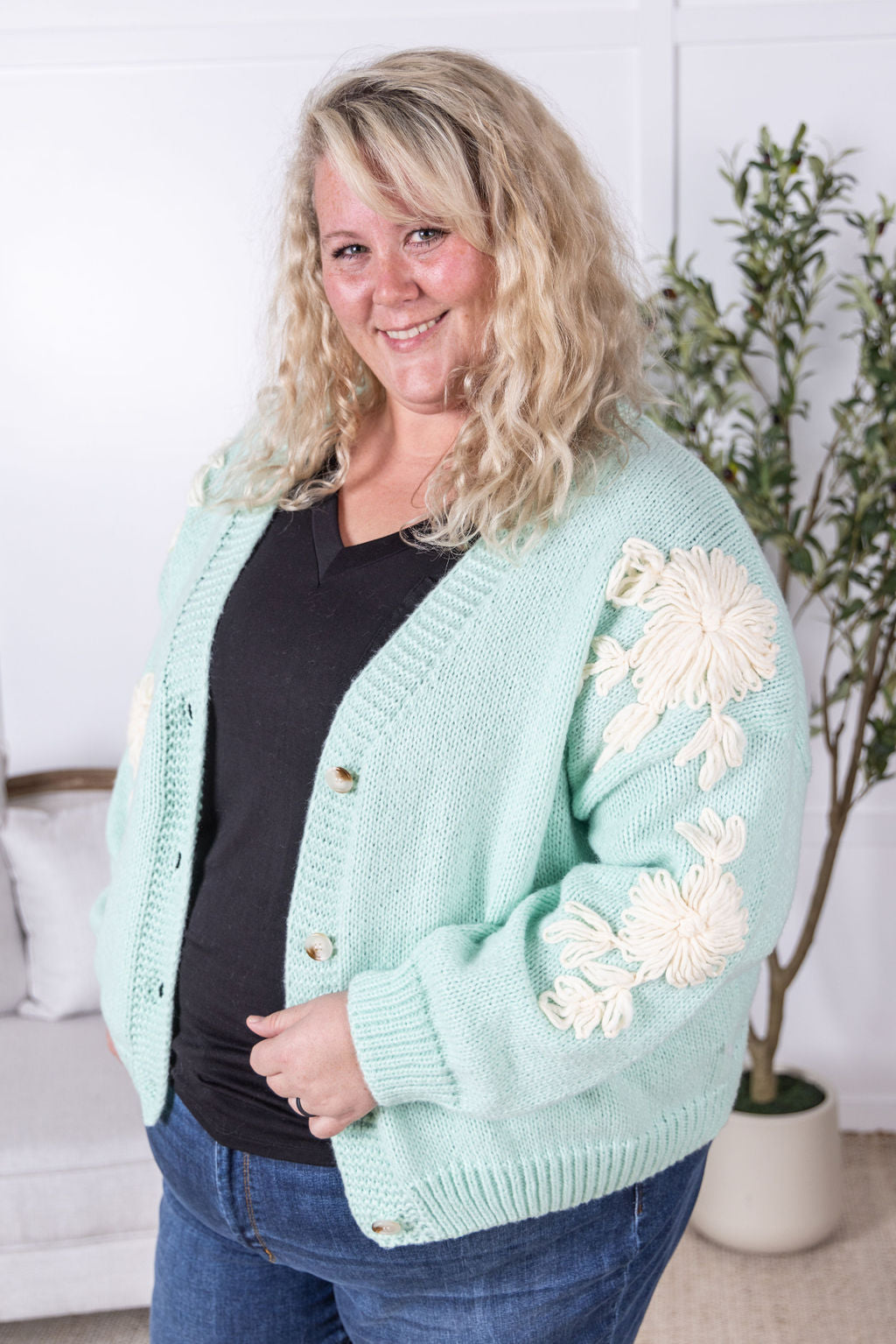 Mint and Tan Floral Cardigan