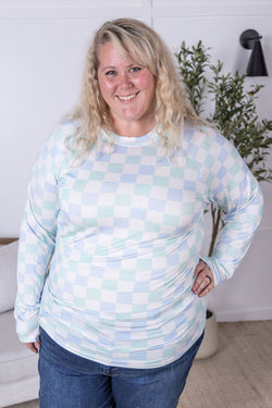 Blair Long Sleeve Top - Blue and Mint Checker MM EXCLUSIVE