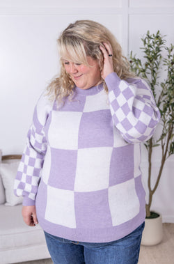 Checkered Pullover Sweater - Lavender