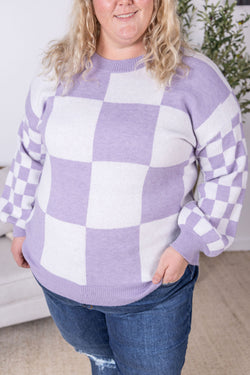 Checkered Pullover Sweater - Lavender