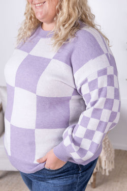 Checkered Pullover Sweater - Lavender