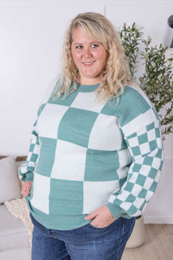 Checkered Pullover Sweater - Dusty Jade