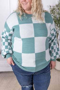 Checkered Pullover Sweater - Dusty Jade