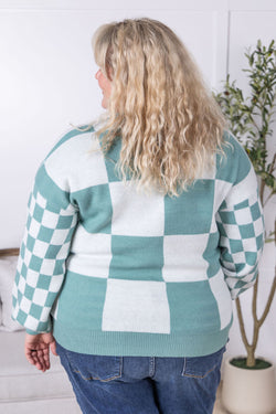 Checkered Pullover Sweater - Dusty Jade