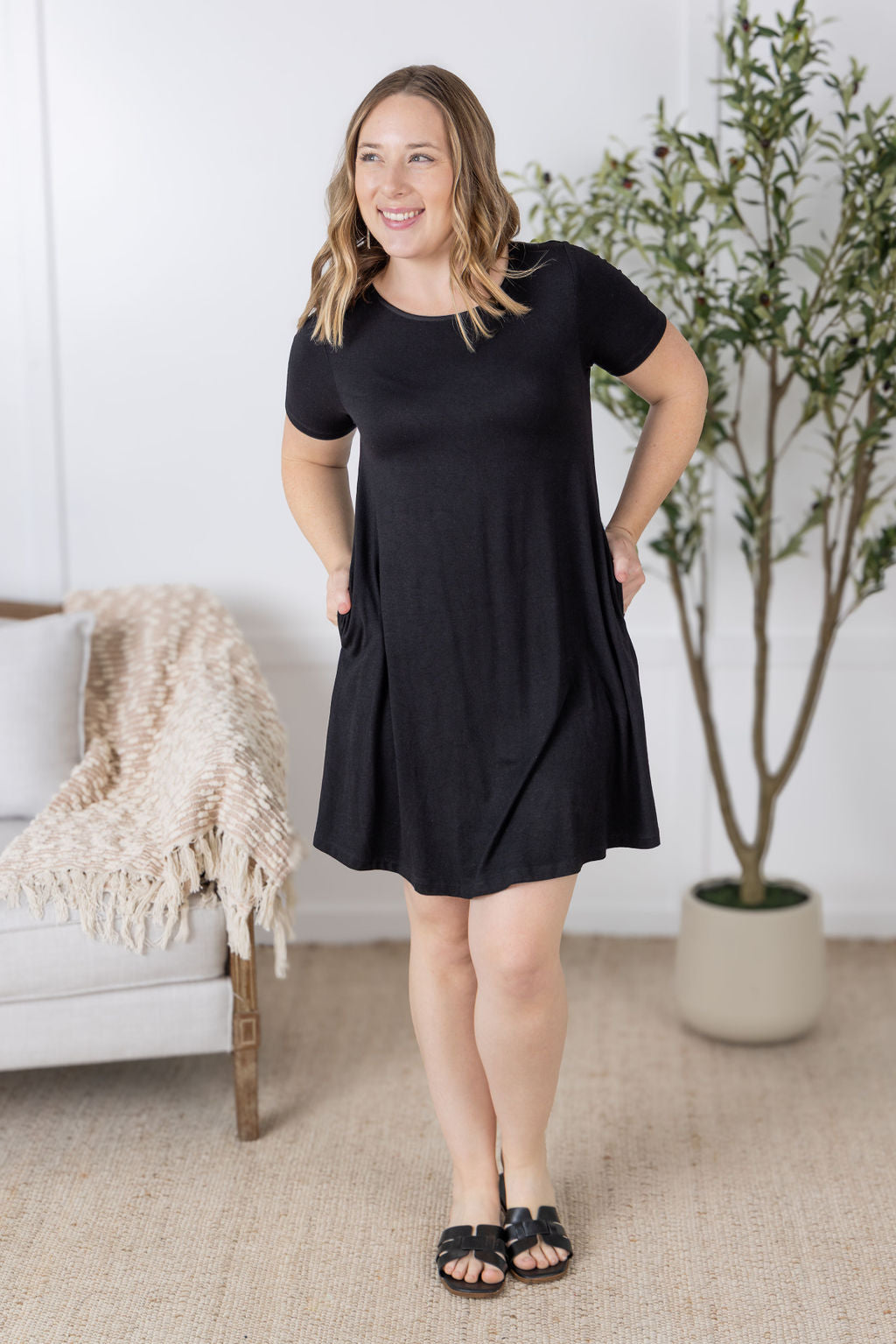 Roxy Swing Tunic Dress - Black