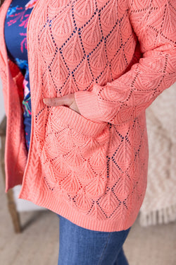 Open Knit Cardigan - Coral