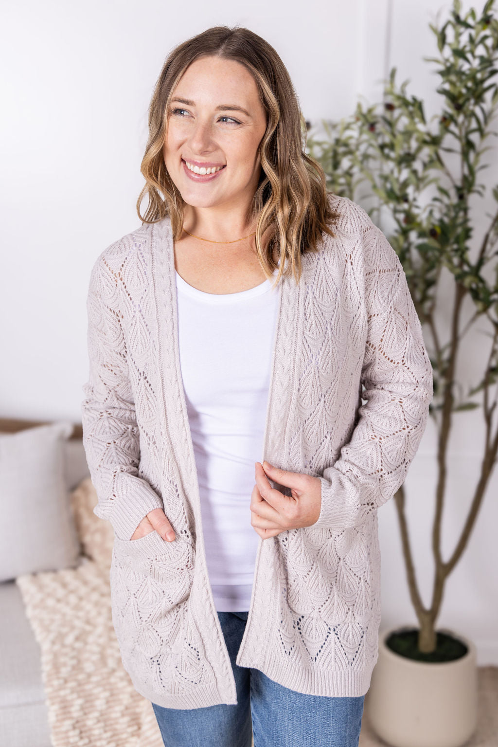 Open Knit Cardigan - Neutral