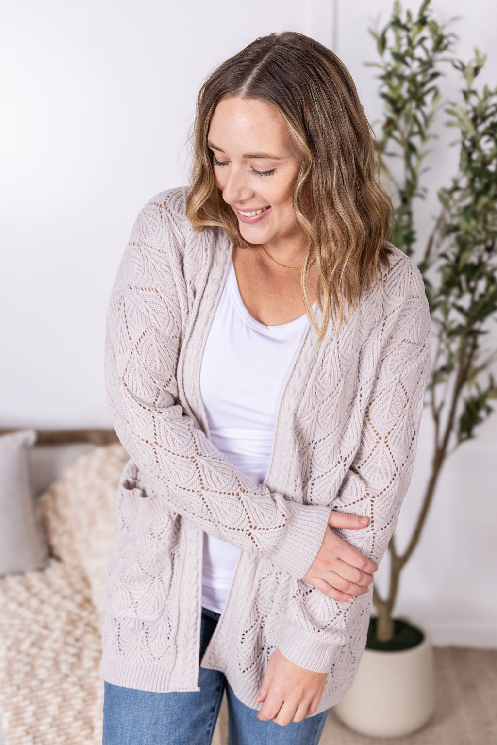 Open Knit Cardigan - Neutral